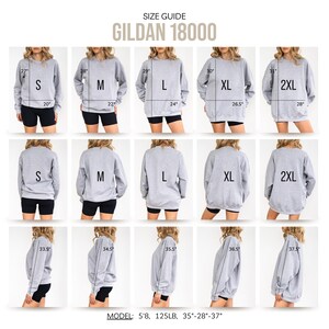 Gildan 18000 size guide, unisex sweatshirt size chart, casual wear sizing reference, accurate measurements in inches