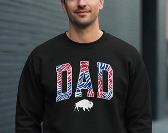 Retro Buffalo Dad Sweatshirt, Trendy Buffalo Football Fan Shirt, Striped Varsity Letters Crewneck Tee