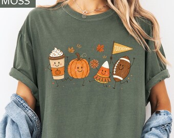 Fall Season Comfort Colors® T-Shirt, Cute Pumpkin Football Shirt, Autumn Game Day Fun Tee