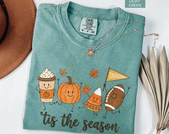 Comfort Colors® Football 'Tis the Season T-Shirt, Cute Fall Shirt, Pumpkin Spice Doodle Tee, Cheer Autumn Apparel