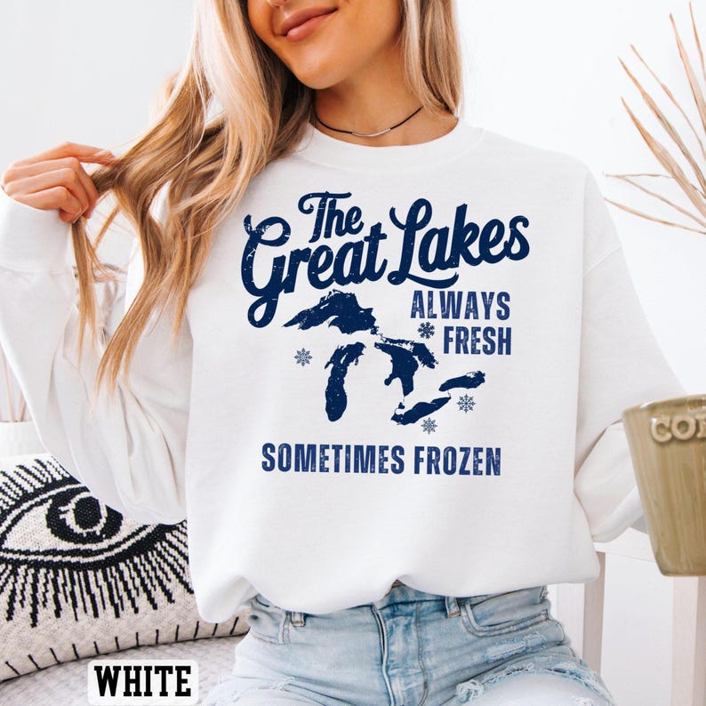 'The Great Lakes Always *Fresh Sometimes Frozen' sweatshirt, Lake Michigan apparel, funny lake sweater, cute camping crewneck
