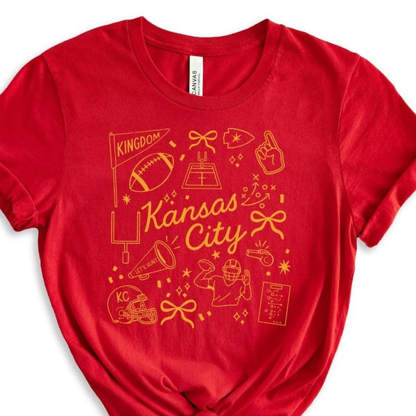 Cute Kansas City Shirt Women, Trendy Kansas City Football Tees, Doodle Kansas City Shirt, Retro Womens KC Crewneck Sweatshirt, Game Day Top