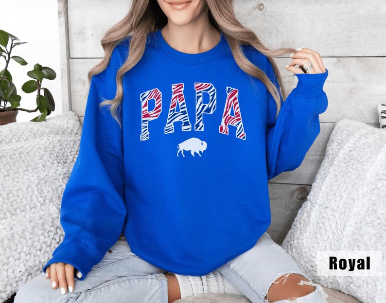 PAPA sweatshirt Buffalo print gift for dad unisex blue sweater cozy long sleeve crewneck Father's Day present