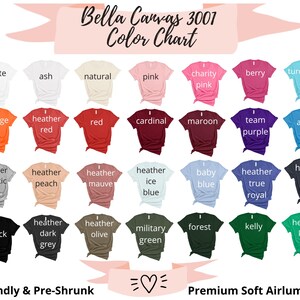 Bella Canvas 3001 Color Chart, Eco-Friendly T-Shirts, Pre-Shrunk Premium Cotton Tops, Range of Colors, Soft Airlume Fabric