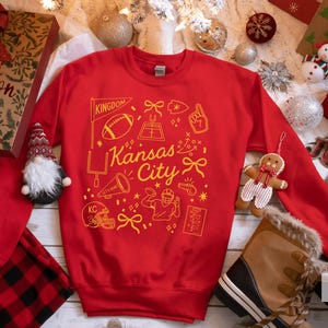 Kansas City sweatshirt, holiday gift idea, Christmas sweatshirt, Red festive crewneck, cozy winter wear, unisex casual top
