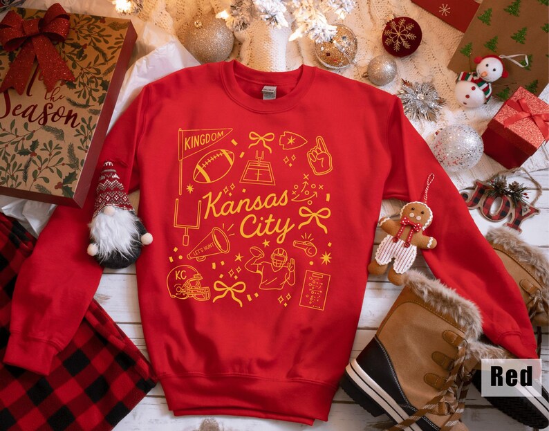 Kansas City sweatshirt, holiday gift idea, Christmas sweatshirt, Red festive crewneck, cozy winter wear, unisex casual top