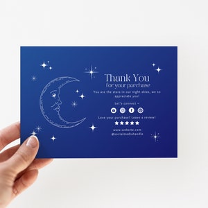 Geschäft Danke Karte Bearbeitbar, Verträumte Printable Danke für Ihre Einkaufskarte, Celestial Small Business Paket Insert Card, anpassbar
