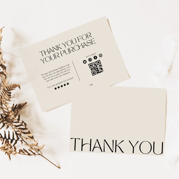 Editable Thank You Card Canva Template Printable Thank For Your Purchase Card Package Insert Thank You For Your Order QR Code