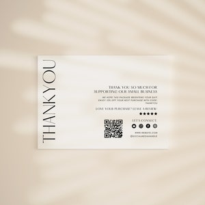 Editable Thank You Card Canva Template, Printable Thank For Your Purchase Card, Package Insert, Thank You For Your Order, QR Code