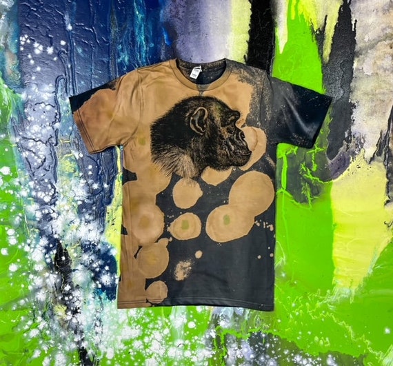 Acid Washed Chimpanzee Print T-shirt Size Small