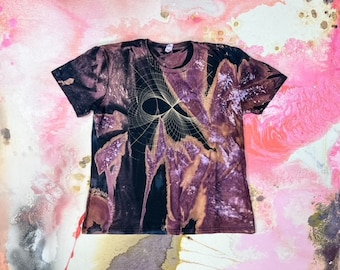 Acid Washed Fractal Print T-shirt Size Large