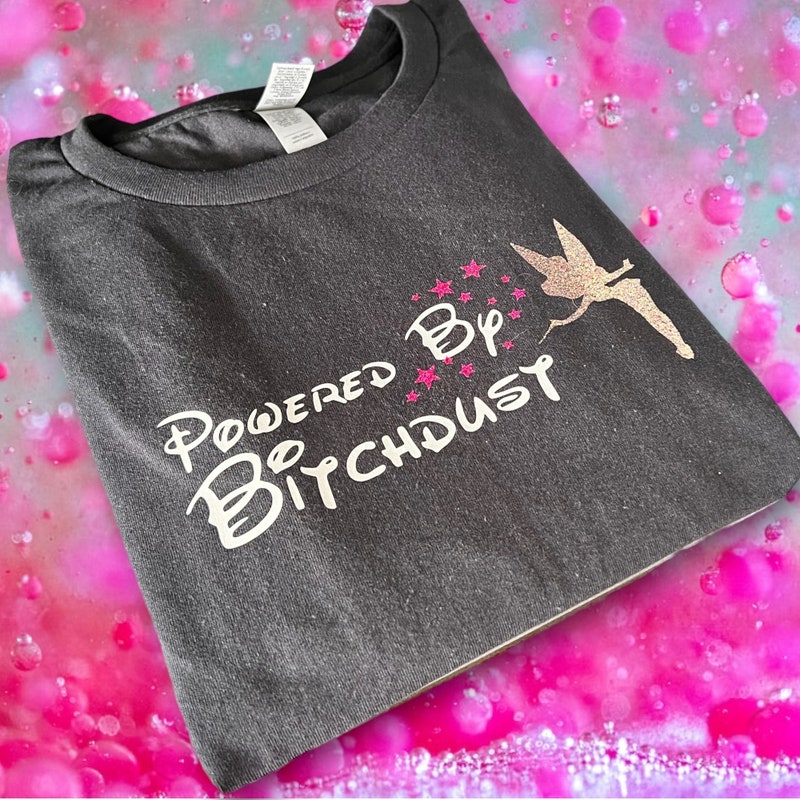 Powered By Bitchdust Pink Glitter Vinyl Sticker Auto Car Truck Wall Laptop | 8" Wide