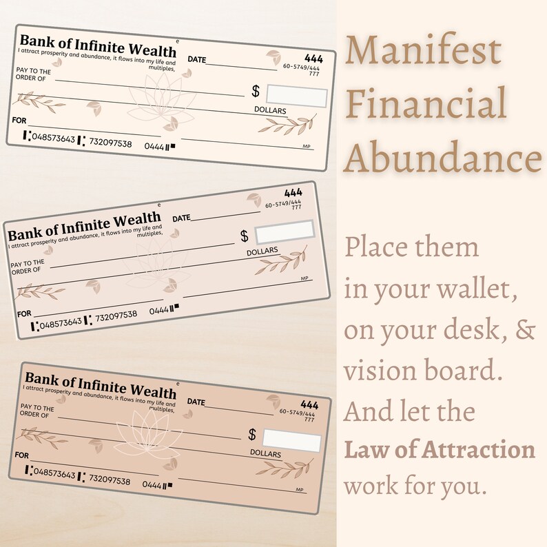 Blank Manifestation Checks | Vision Board Checks | Law of Attraction ...
