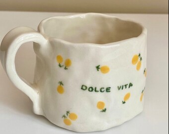 Lemon Mug | Dolce Vita— Dainty Handmade Ceramic | Hand Painted Coffee | Tea