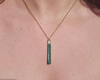 Malachite Necklace | Handcrafted Dainty | Italian Sterling Silver 18k Gold Plated Chain | Minimalist Natural Gemstone Crystal