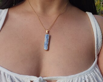 Raw Kyanite Necklace | Handcrafted Dainty | Italian 925 Sterling Silver 18k Vermeil | Minimalist Natural Gemstone Crystal