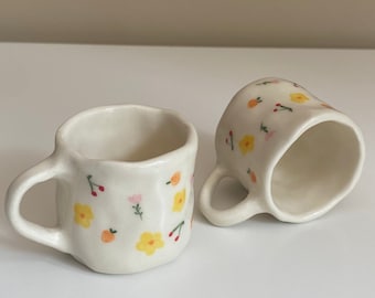 Summer Espresso Cup Set — Handmade Ceramic Dainty Flower Hand Painted