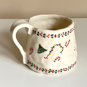Whimsical Christmas Mug — Handmade Ceramic Hand Painted Dainty | Holiday Gift | Coffee | Tea ARRIVES AFTER CHRISTMAS