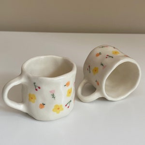 Summer Espresso Cup Set — Handmade Ceramic Dainty Flower Hand Painted