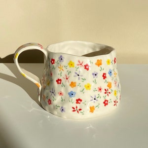 Fee Wildblumen Tasse - Handgetöpferte Keramik Tasse | Tasse Cappuccino Kaffee
