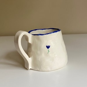 Royal Blue Flower Mug | Dainty Minimalist — Handmade Ceramic Hand Painted Fall Autumn