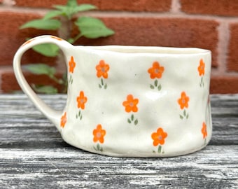 Pumpkin Pie Mug | Dainty  — Handmade Ceramic Hand Painted | Orange Flower
