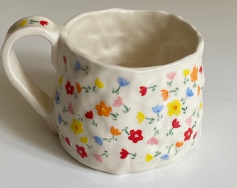 Dainty Flower Mug — Handmade Ceramic Hand Painted