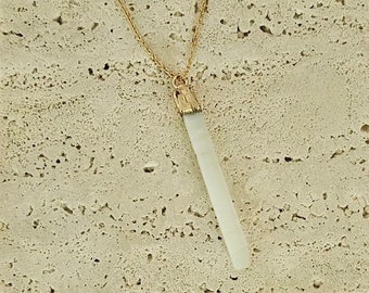 Selenite Necklace | Handcrafted Dainty | Italian Sterling Silver 18k Gold Plated Chain | Minimalist Natural Gemstone Crystal