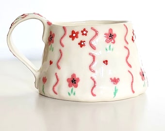 Dainty Pink Flower Mug — Handmade Ceramic Hand Painted Flower