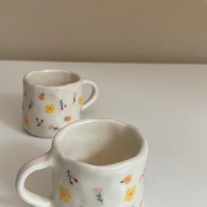 Summer Espresso Cup Set Handmade Ceramic Dainty Flower Hand Painted image 3