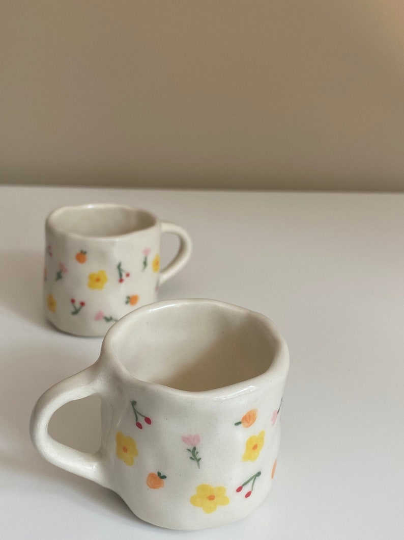 Summer Espresso Cup Set Handmade Ceramic Dainty Flower Hand Painted image 3