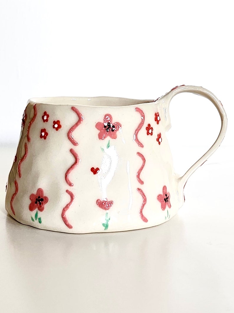 Dainty Pink Flower Mug — Handmade Ceramic Hand Painted Flower - Etsy