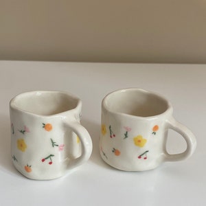 Summer Espresso Cup Set Handmade Ceramic Dainty Flower Hand Painted image 2