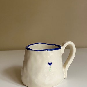 Royal Blue Flower Mug Dainty Minimalist Handmade Ceramic Hand Painted Fall Autumn image 2