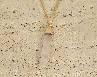 Rose Quartz Necklace | Handcrafted Dainty | Italian Sterling Silver 18k Gold Plated Chain | Minimalist Natural Gemstone Crystal