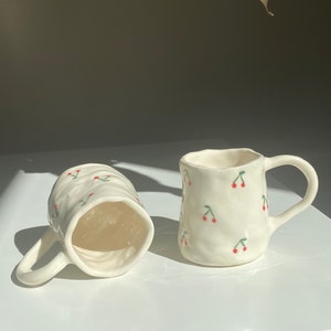 Cherry Espresso Cup Set — Handmade Ceramic Dainty Flower Hand Painted