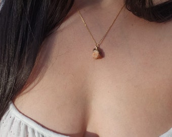 Sun Stone Necklace | Handcrafted Dainty | Italian Sterling Silver 18k Gold Plated Chain | Minimalist Natural Gemstone Crystal