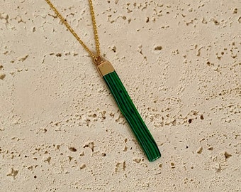 Malachite Necklace | Handcrafted Dainty | Italian Sterling Silver 18k Gold Plated Chain | Minimalist Natural Gemstone | Crystal