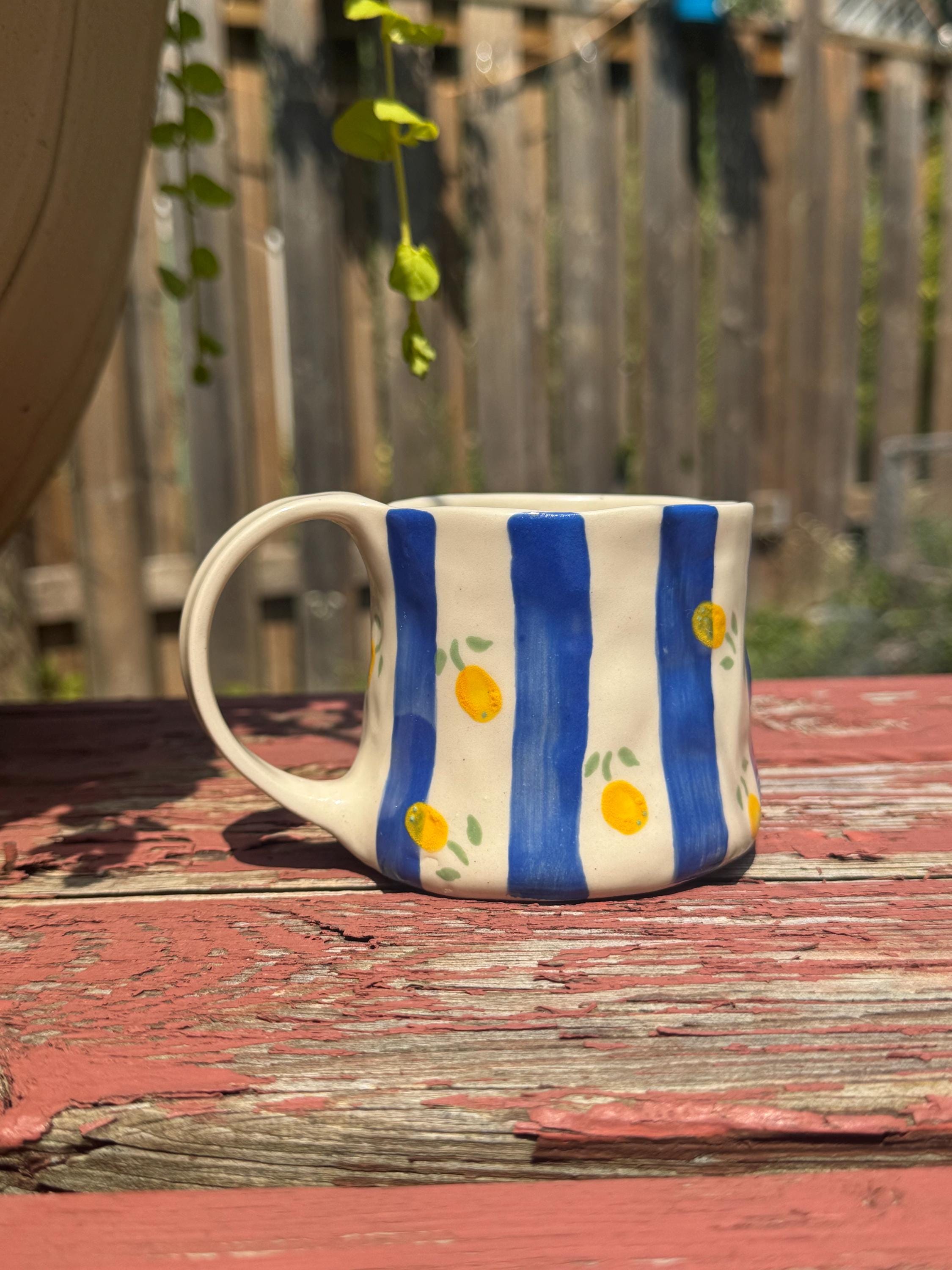 青と白のストライプ陶器カップ Blue striped mug - Etsy 日本