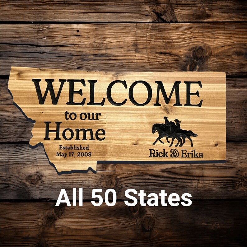 Custom State Engraved Outdoor Wood Sign, Wedding Gift, Cabin Decor