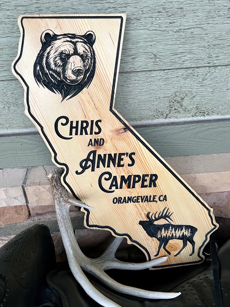 Custom State Engraved Outdoor Wood Sign, Wedding Gift, Cabin Decor