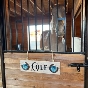 Horse Stall Name Plate, Horse Stall Sign, Rustic Wood Sign, Horseshoe Stall Sign, Wooden Sign, Name Sign, Personalized Horse Stable Sign image 7