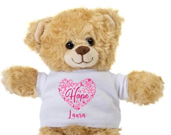 Hope Heart Teddy Bear, Customized Teddy Bear Gift, Breast Cancer Gift, Fight Cancer, Personalized Plush Stuffed Bear, Get Well Cancer
