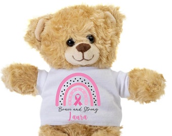 Breast Cancer Rainbow, Brave and Strong, Customized Teddy Bear Gift, Breast Cancer Gift, Fight Cancer, Personalized bear, Get Well Cancer