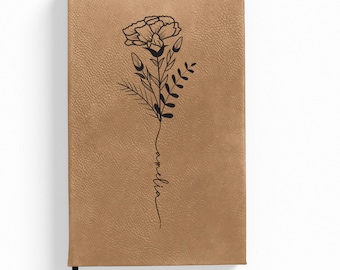 Diario personalizado de flores de nacimiento, Diario personalizado para mujeres, Diario de gratitud, Diario de gratitud personalizado, Diario de cuero vegano