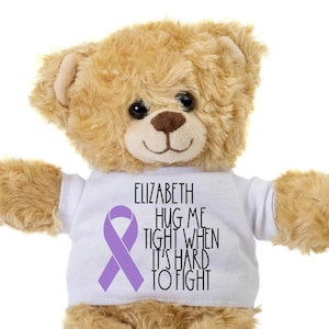Fight Cancer, Cancer Gift,  CustomTeddy Bear Gift, Personalized Plush Stuffed Bear, Get Well Cancer, Lavendar Cancer Ribbon