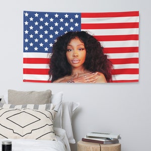 SZA American Flag, Large SZA Room Flag, 34.5" H x 56" W