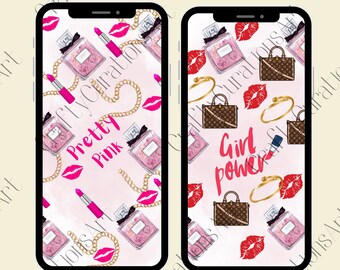 Vibrant Phone Wallpaper, Set of 2, Printable Image Art, Instant Download, Girly Mobile Wallpaper, Blush Pink Phone Wallpaper, Girl Wallpaper