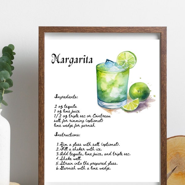 Recette de mélange de margarita à l’aquarelle, panneau de bar, cocktail margarita signature, événement, recette imprimable, téléchargement instantané, comment faire une margarita
