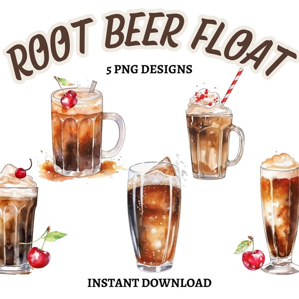 Watercolor Root Beer Float Clip Art, Root Beer Mug, Soda Ice Cream Float, Commercial Use Clip Art, Watercolor Art, Cream Soda, PNG Clip Art